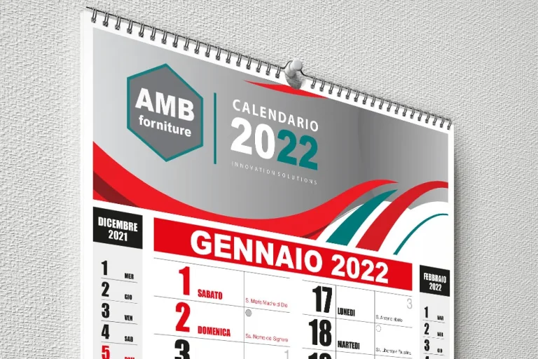 Calendario da parete del mese di gennaio 2022 in italiano, con date evidenziate e marchio AMB Forniture in alto.